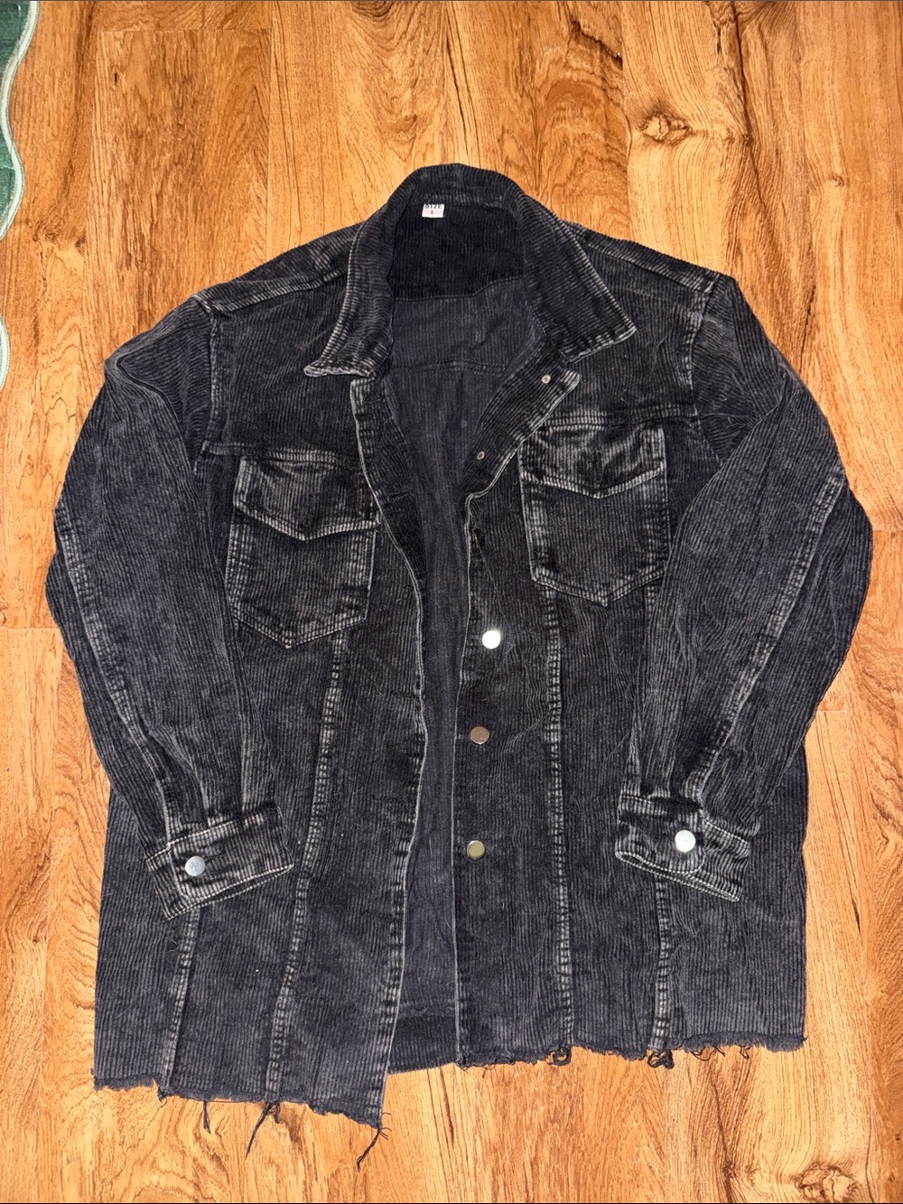 Womens Oversized Black Corduroy Shirt Jacket with Button Front